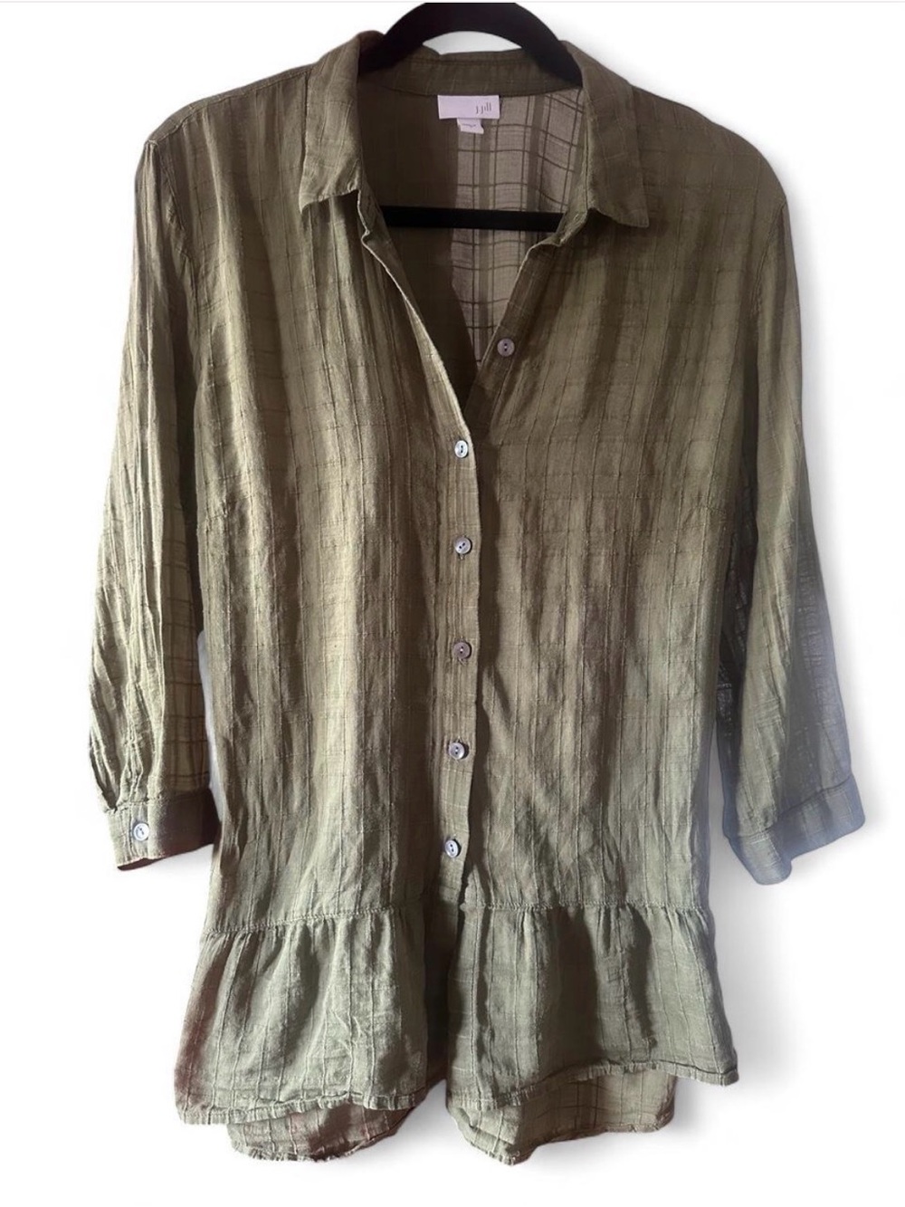 J. Jill Olive Green Button-Front 100% Cotton Shirt